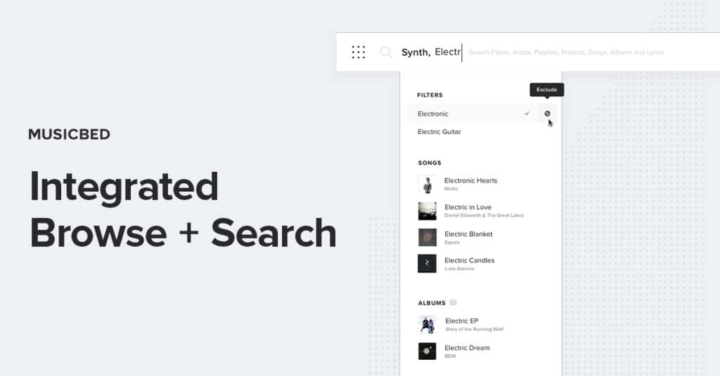 Musicbed integrated browse & search tools