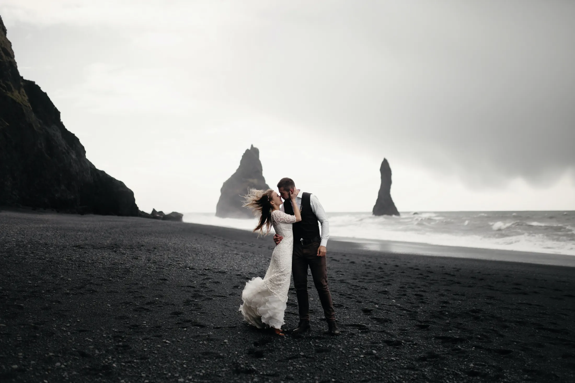 A couple getting married in Iceland
